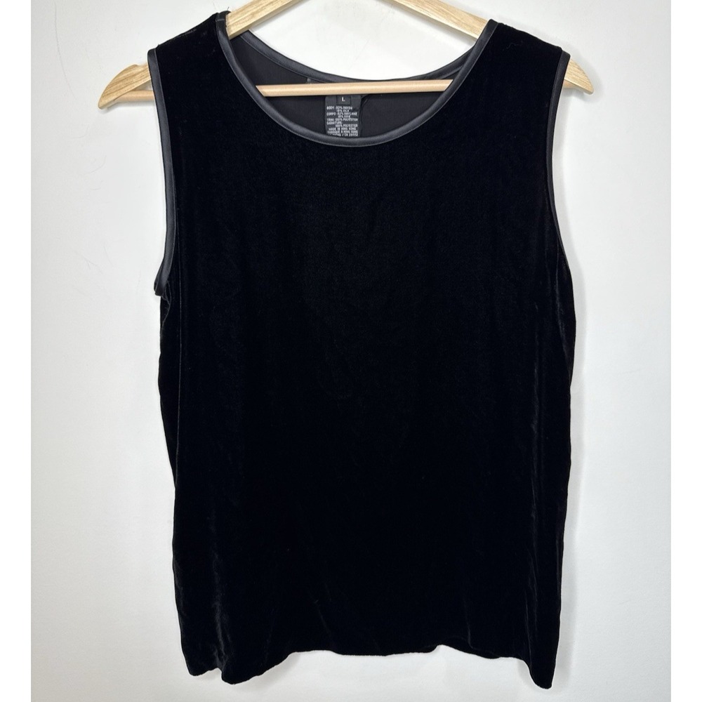 Vintage Y2K Velvet Tank Top L Black Whimsigoth Dark Academia Fairy Grunge Witchy